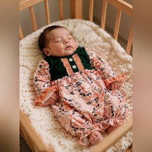 Marie Nicole Golden Garden Party Ruffle Knot Gown Sz 0-3M